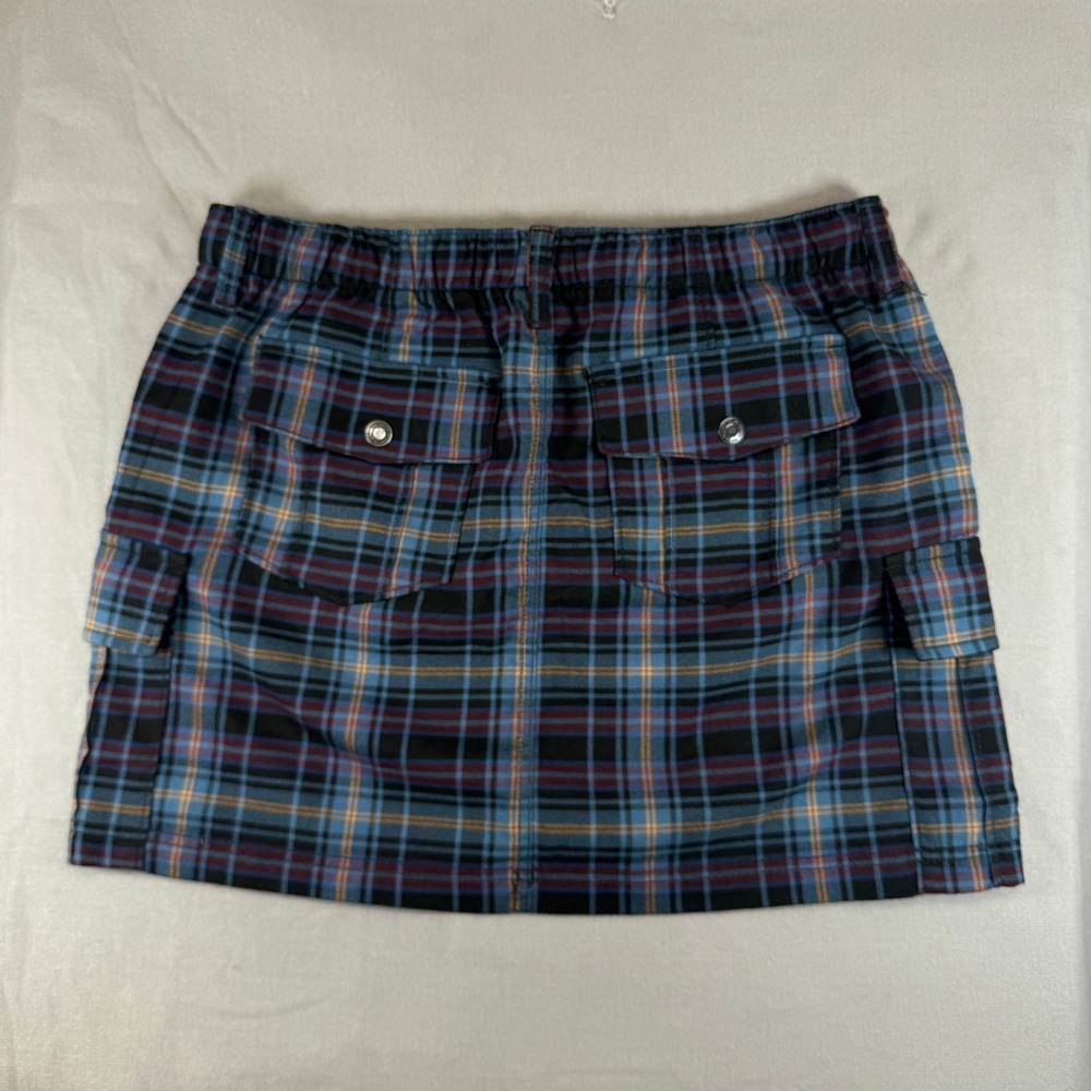 Y2K‎ Plaid Cargo Skirt Juniors 17 Blue Tartan Mini Utility Pockets Grunge Punk - Picture 2 of 11